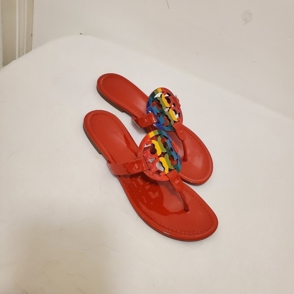 EC Tory Burch Miller Rainbow Stripe Sandals Size 7.5M - Picture 4 of 15